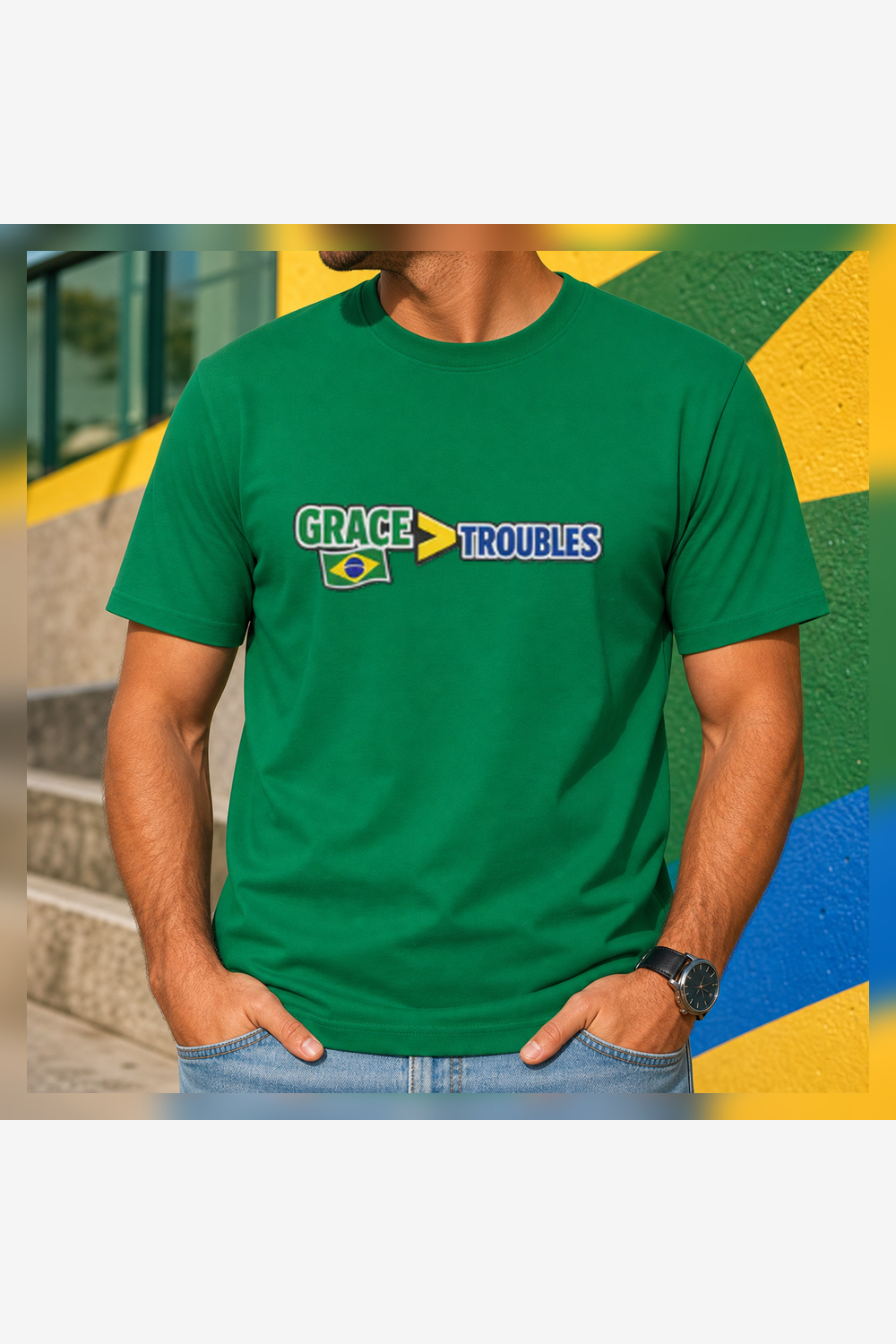 Grace Over Troubles Brazil Colors Tee | Soccer Fan Shirt
