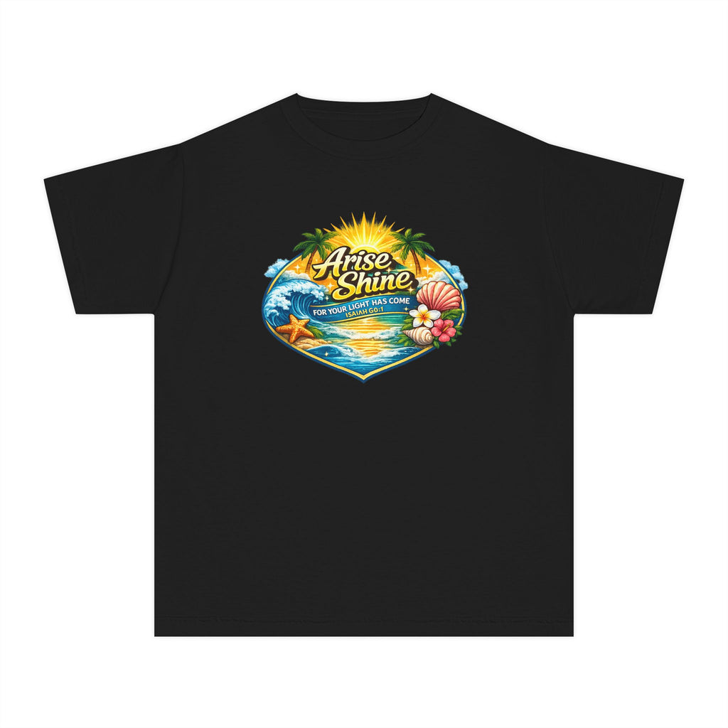 Youth Tee — "Arise & Shine" Tropical Beach Sunset Graphic
