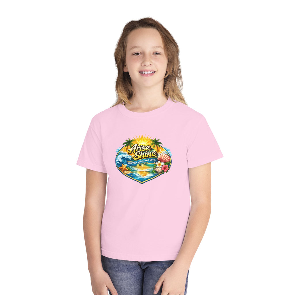 Youth Tee — "Arise & Shine" Tropical Beach Sunset Graphic