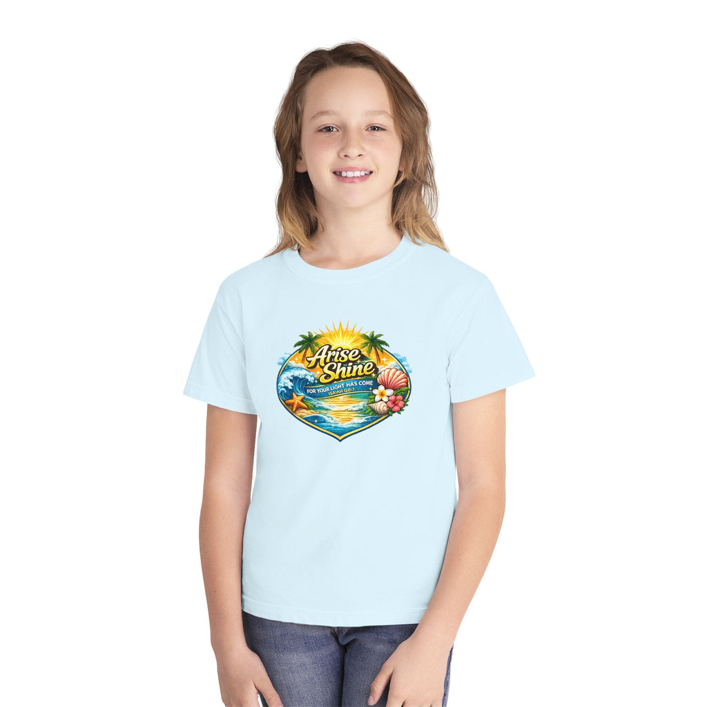 Youth Tee — "Arise & Shine" Tropical Beach Sunset Graphic