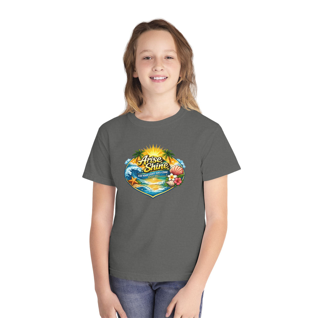 Youth Tee — "Arise & Shine" Tropical Beach Sunset Graphic