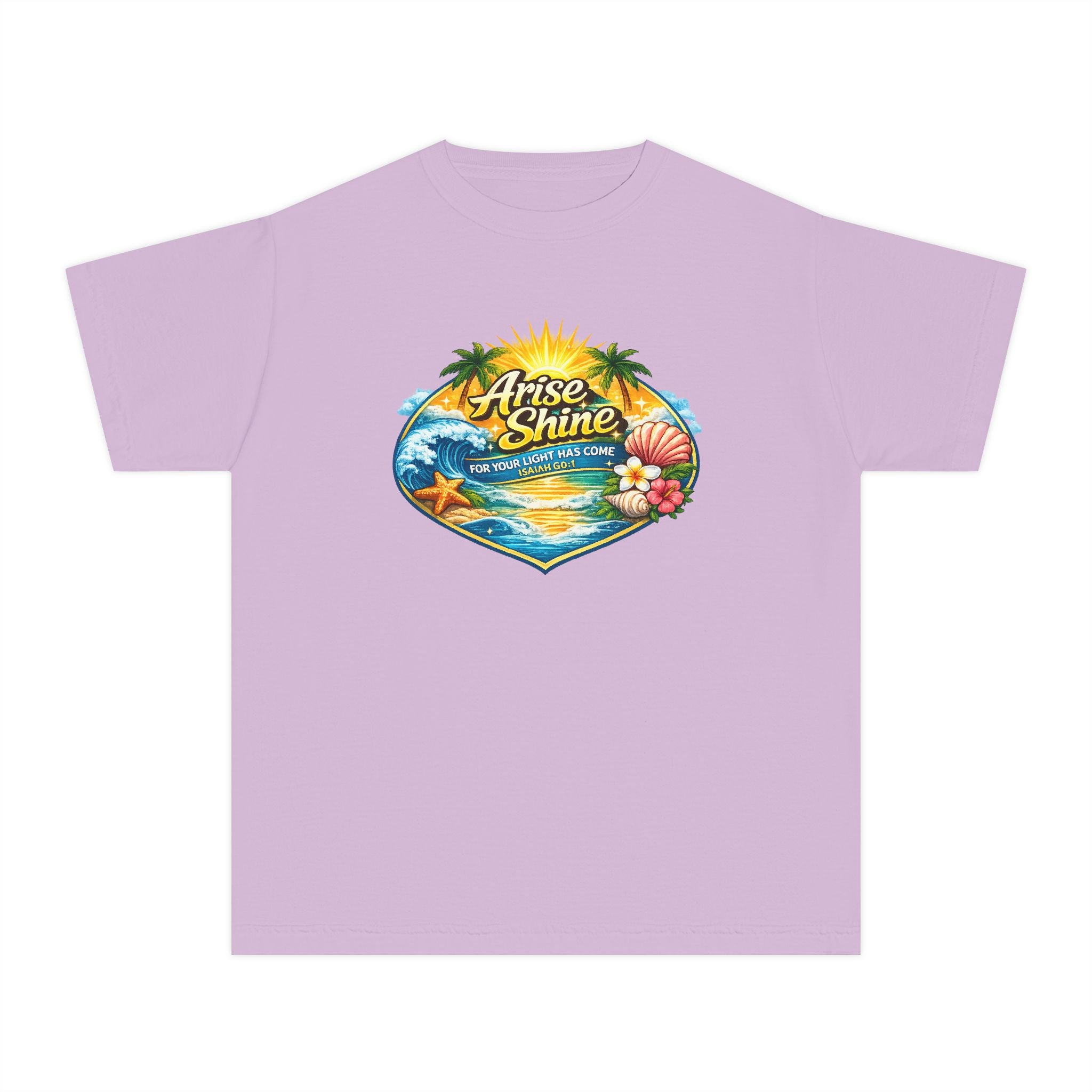 Youth Tee — "Arise & Shine" Tropical Beach Sunset Graphic