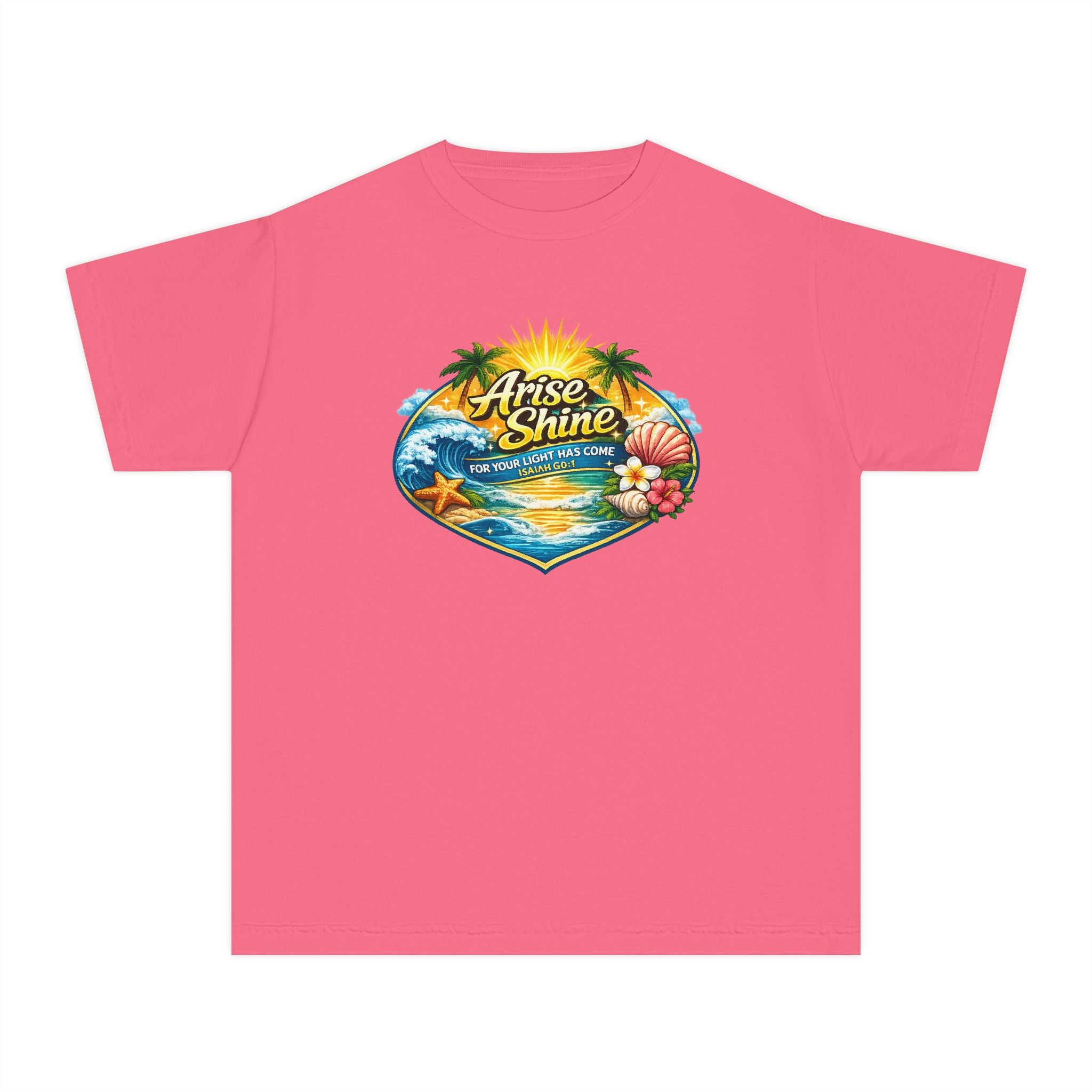 Youth Tee — "Arise & Shine" Tropical Beach Sunset Graphic