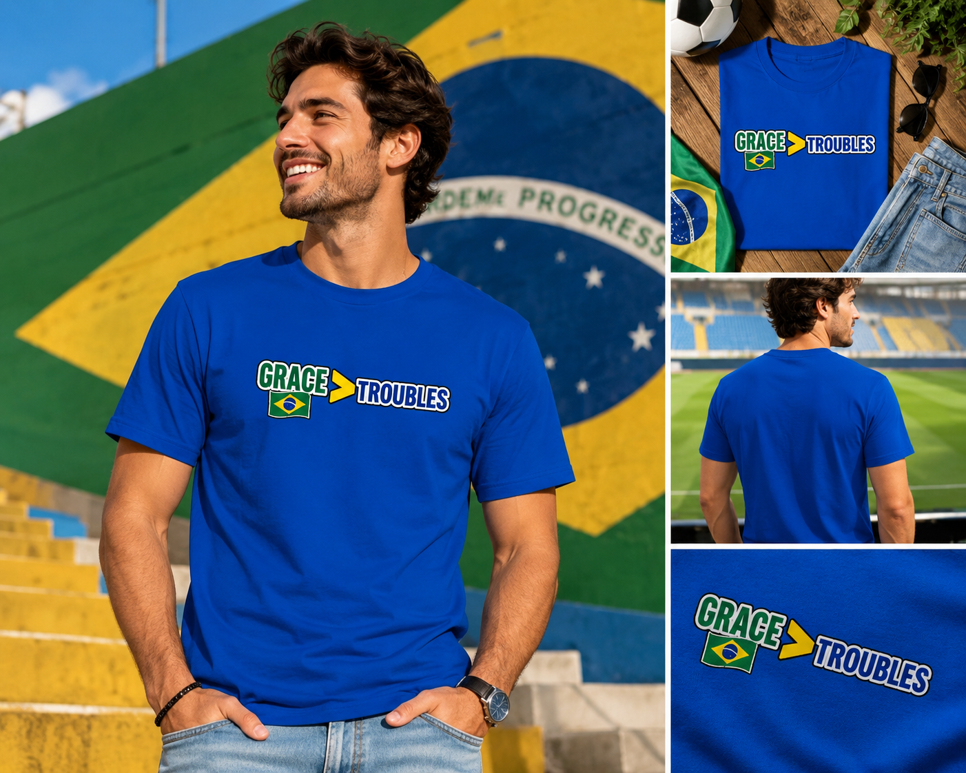 Grace Over Troubles Brazil Colors Tee | Soccer Fan Shirt