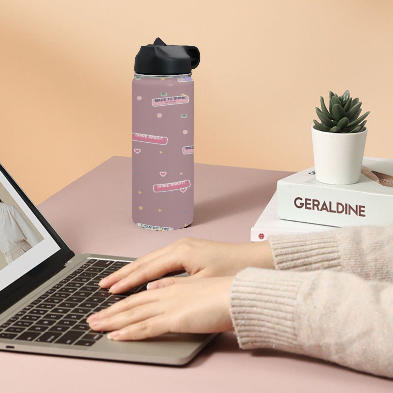 Grace Mode Dusty Rose Insulated Water Bottle with Straw Lid – 18 oz