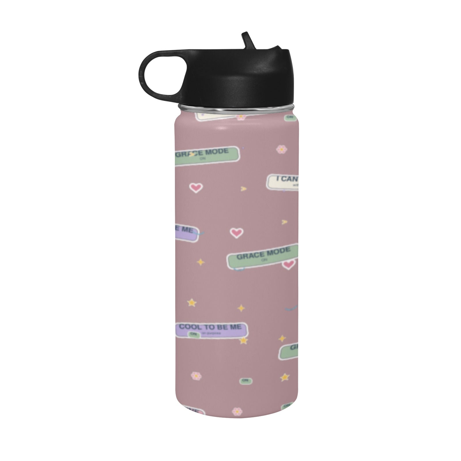 Grace Mode Dusty Rose Insulated Water Bottle with Straw Lid – 18 oz