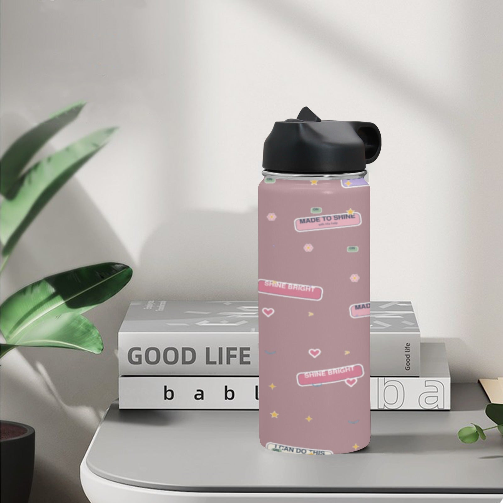 Grace Mode Dusty Rose Insulated Water Bottle with Straw Lid – 18 oz