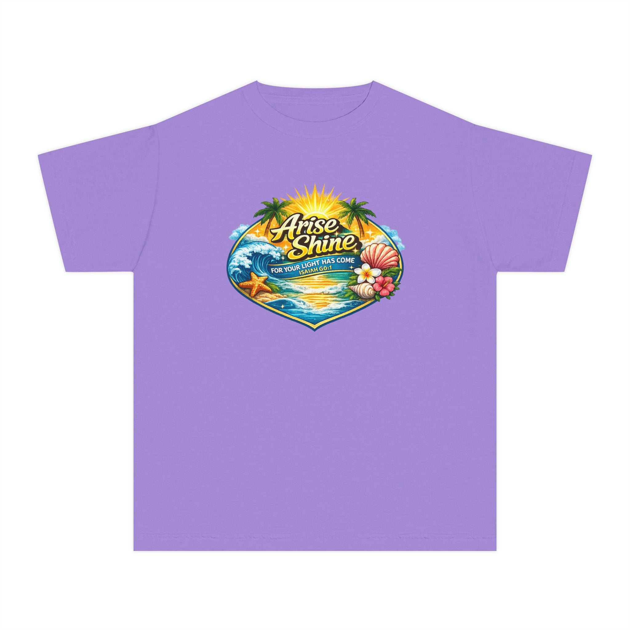 Youth Tee — "Arise & Shine" Tropical Beach Sunset Graphic