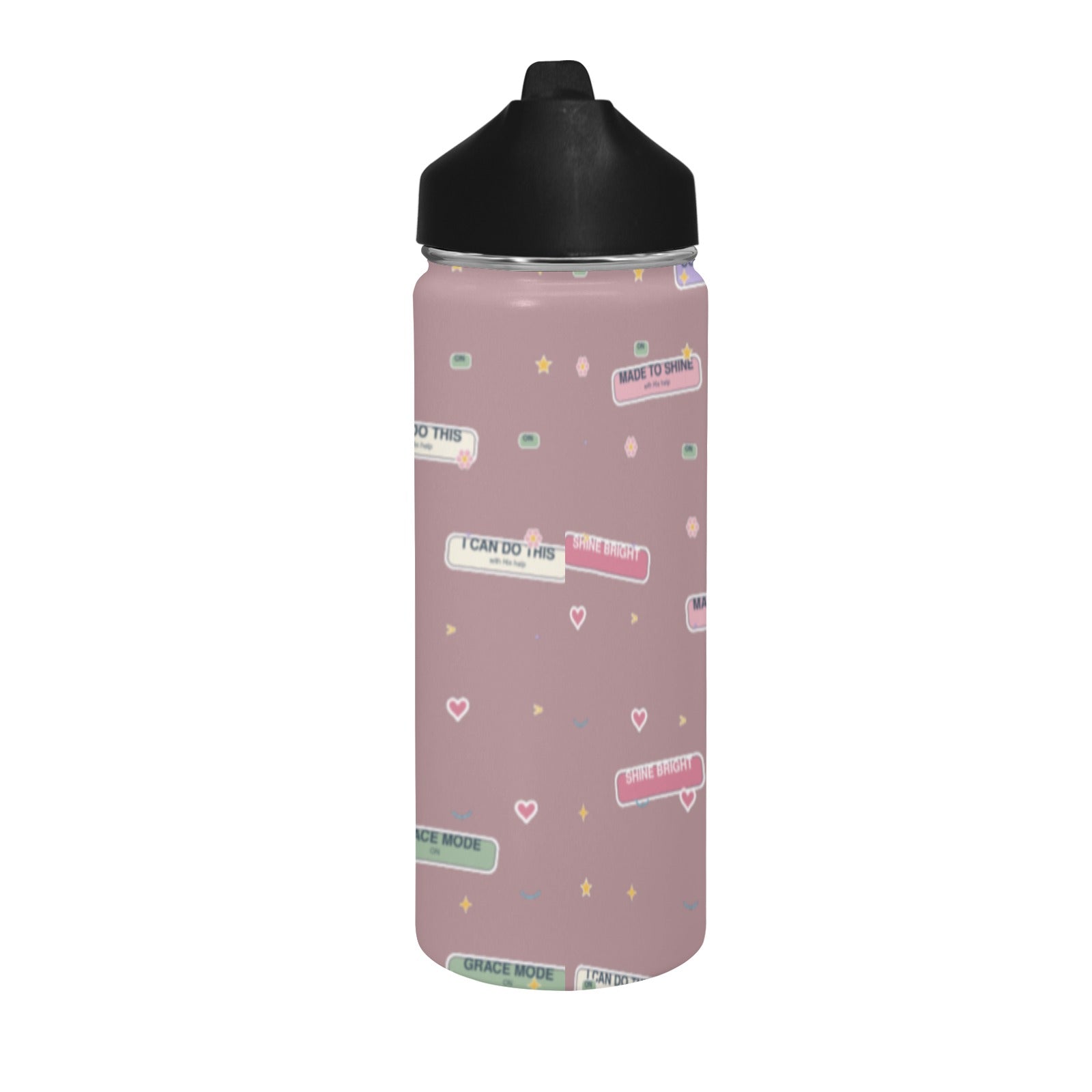 Grace Mode Dusty Rose Insulated Water Bottle with Straw Lid – 18 oz